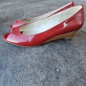 MARKON Women's Red Bello Peep Toe Wedge Heels 8M